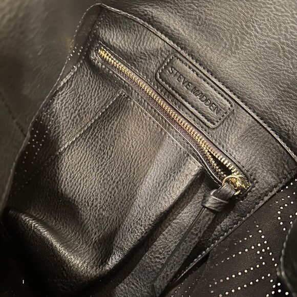 STEVE MADDEN LEATHER SHOULDER BAGE TOTE BLACK OS - Picture 10 of 10